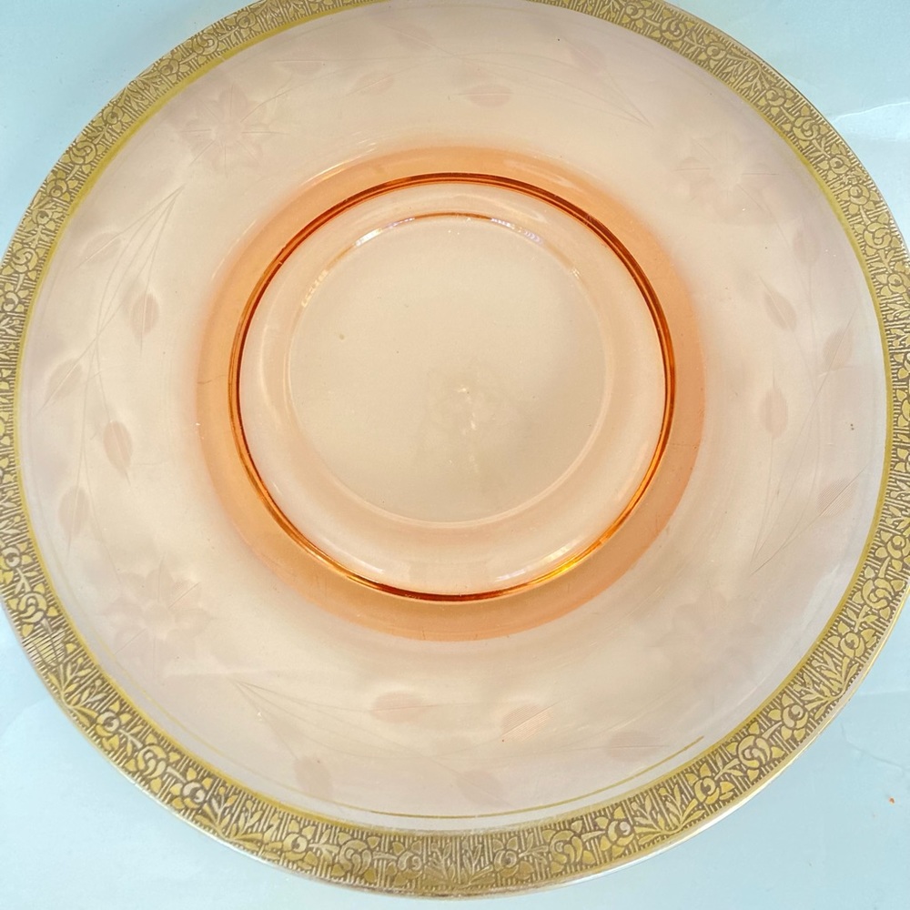 Vintage glass plate etched glass gold trim plate true vintage Art Deco style